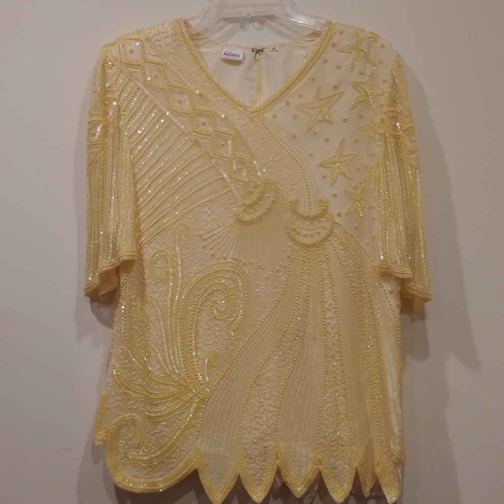 Vintage Odeon Beaded Sequin Silk Lined Blouse